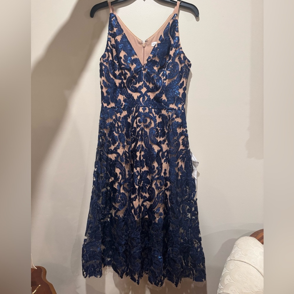 Dress the Population Navy Blue and Nude Lace Midi Dress - Picture 8 of 10